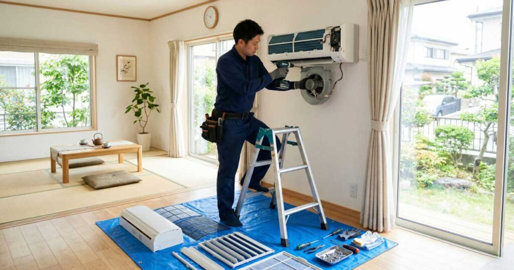 エアコン分解洗浄の流れ｜完全分解と簡易洗浄の違い・作業時間
